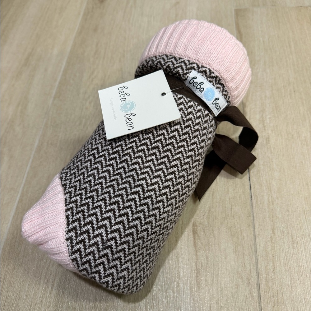 Pink and Brown Beba Bean Knit Baby Blanket